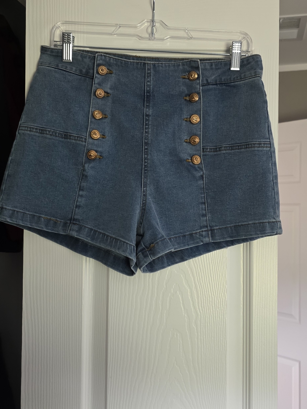 High-Waist Denim Button-Front Women’s Shorts